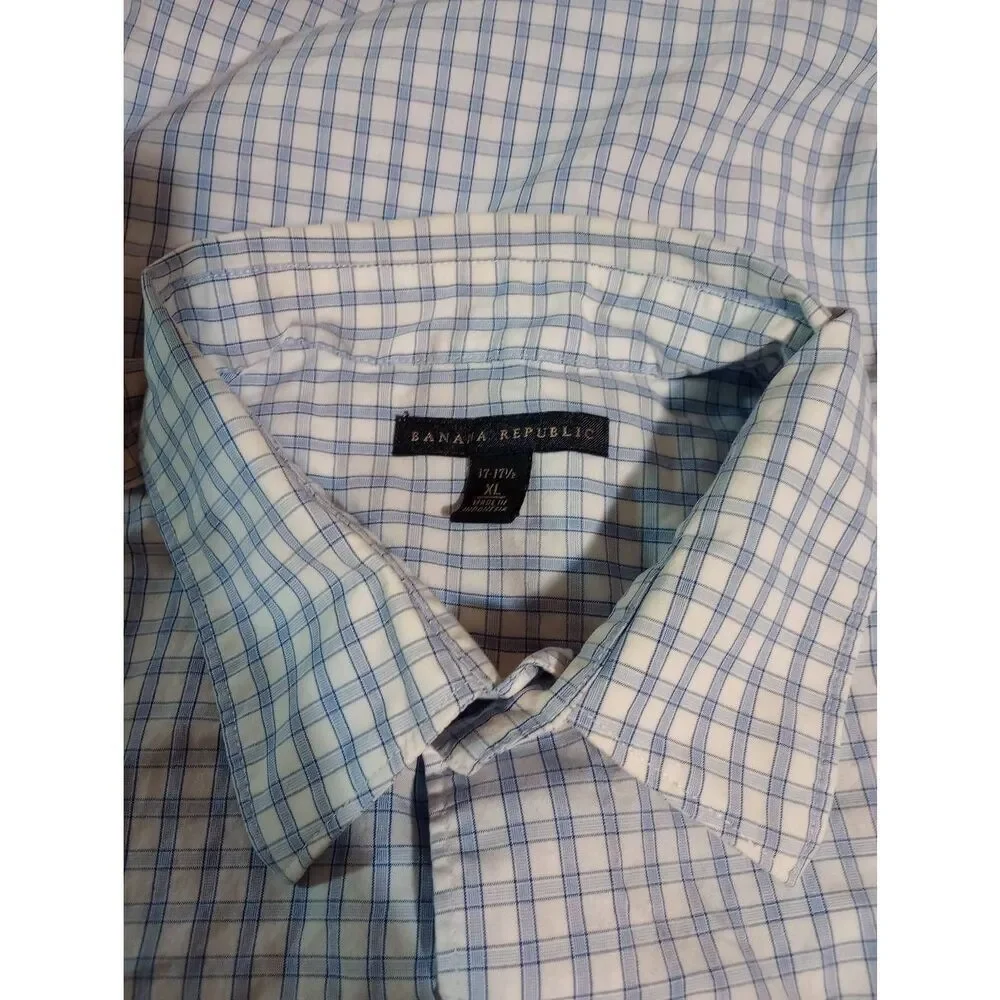 Banana Republic Shirt Men's Extra Large Blue White Button Front‎ Long Sleeve
